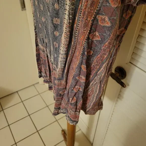 Boho 2000s Lucky Brand XL Geometric Printed Lightweight Linen Blend Tee Shirt XL - Picture 3 of 8